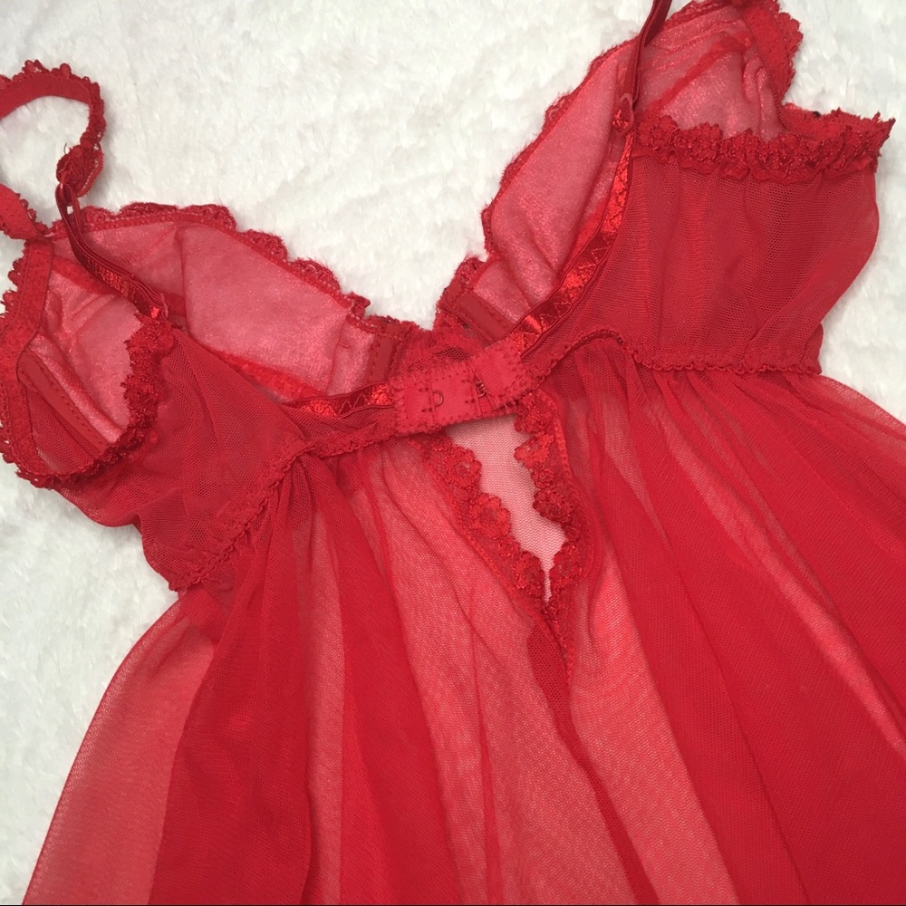 Vintage Red Lace Sheer Mesh Lingerie Babydoll Top XS - Picture 4 of 6